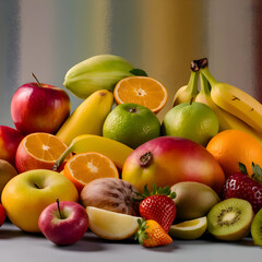 Colorful vegetables and fruits vegan food in rainbow colors