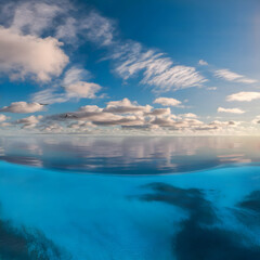 seascape with clouds and blue sky background