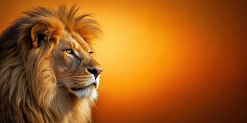 Fototapeta premium Majestic lion profile against an orange backdrop, Lion, majestic, wildlife, African, king of the jungle, feline, predator, nature