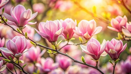 Obraz premium Pink magnolia flowers blooming in a garden, magnolia, pink, flowers, blossom, spring, garden, nature, petals, fragrant, tree