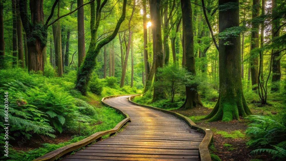 Canvas Prints A serene path winding through a lush forest , nature, trees, walking, hiking, trail, peaceful, green, outdoors