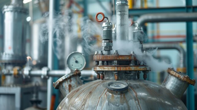 Industrial Chemical Reactor Vessel with Bubbling Liquids and Steam in a Manufacturing Facility