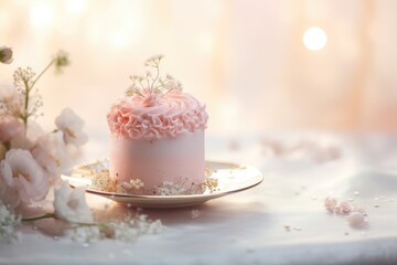 Delicate details of angelic dessert against a dreamy bokeh background.