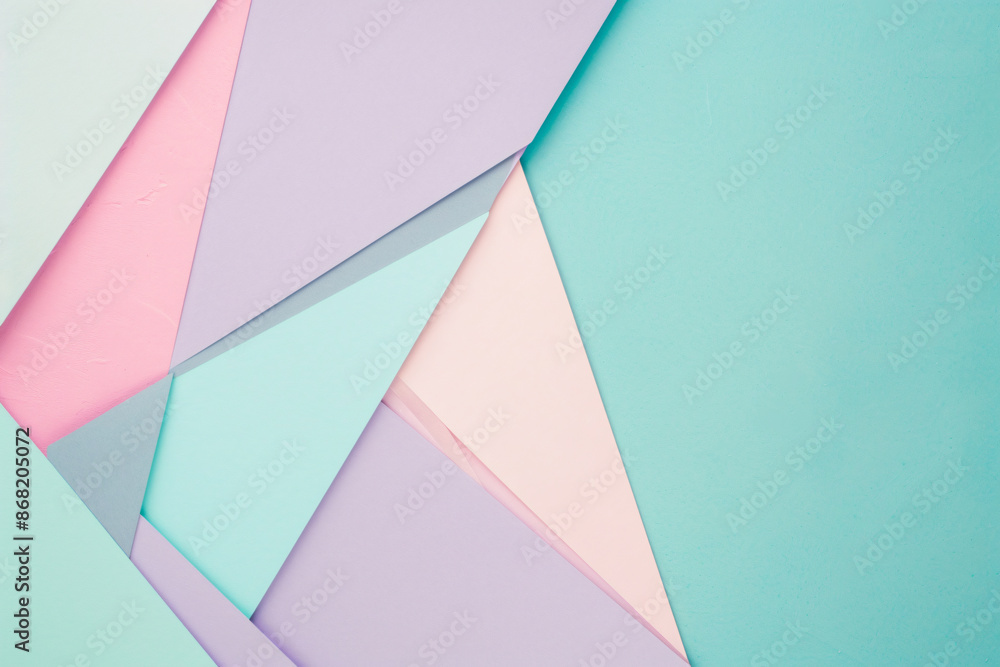 Poster soft pastel background with pink, blue, and green gradient featuring a triangular paper shape for co