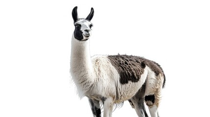 Obraz premium Isolated image of a black and white llama standing, captured against a white background
