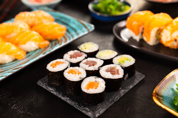 Detailed View of Various Kind of Sushi Pieces.