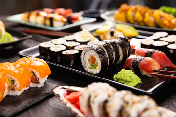 Detailed View of Various Kind of Sushi Pieces.