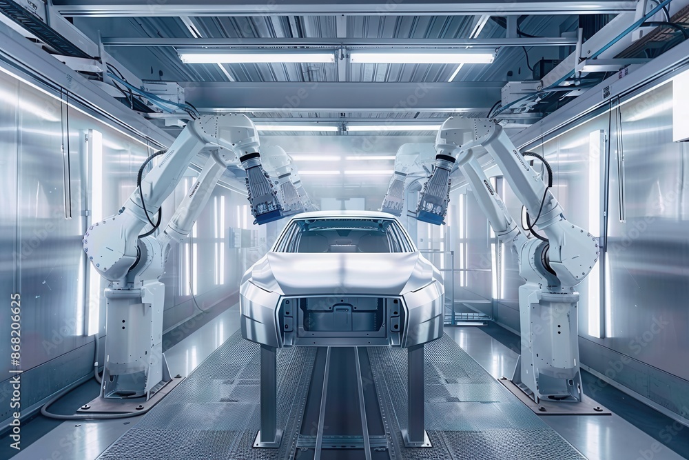Leinwandbilder two robotic painting systems in a modern automotive paint shop, demonstrating the precision and effi