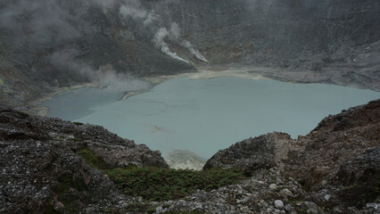 View of Sorikmarapi volcanic crater lake, North Sumatra, Indonesia.