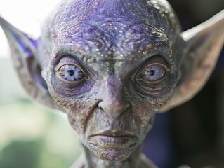 A close-up of a mystical creature with blue eyes. AI.