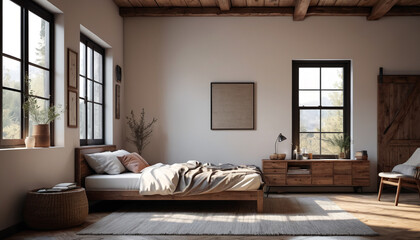 Serene Rustic Sanctuary: Plain Wall, Muted Tones, and Calm Atmosphere, Generative AI