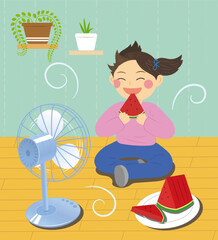 Summer illustration of a person enjoying a fan 