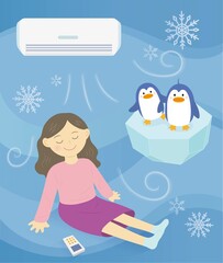 summer illustration of a person using air conditioning