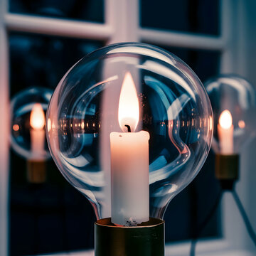 a candle that is inside of a glass jar a candle that in side of a balb
