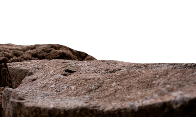 Rock cliff ,Stone Rock podium isolated on white background for a Product Display,Sea Rock Shelf with rough surface texture