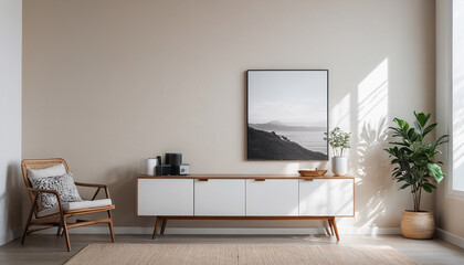 Furnished interior design room, featuring elegant furniture and beautiful color schemes, Generative AI