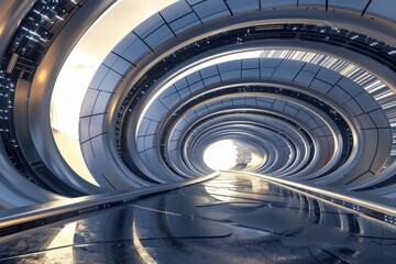 Futuristic Tunnel Architecture. Spaceship or Cityscape? Sci-Fi Concept