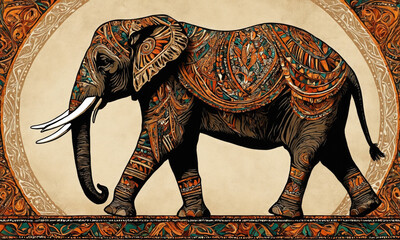 Fantasy Illustration of a wild elephant. Digital art style wallpaper background.
