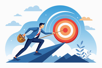 Consistent Effort Propels Businessman Uphill, Pushing Circular Symbol of Consistency Towards Success and Personal Growth