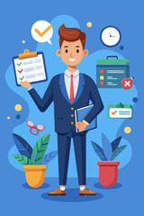 Productive Businessman Managing Tasks with To-Do List, Work Planning and Scheduling for Efficient Assignment Completion