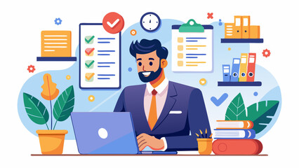 Productive Businessman Managing Tasks with To-Do List, Work Planning and Scheduling for Efficient Assignment Completion