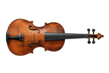 A vintage violin with a warm, rich brown finish, isolated on a black background.