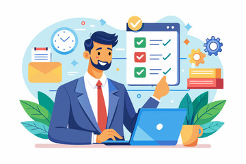 Productive Businessman Managing Tasks with To-Do List, Work Planning and Scheduling for Efficient Assignment Completion