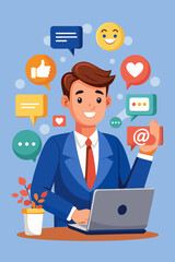 Public relations manager handles social media comments and discussions to maintain company reputation