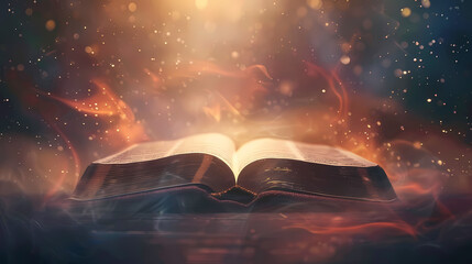 An open book emitting light