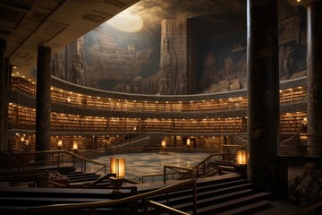 The Library of Alexandria, magically restored, with books that tell the tales of forgotten worlds.