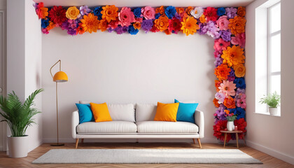 Furnished interior design room, featuring elegant furniture and beautiful color schemes, Generative AI