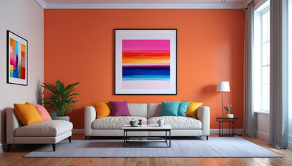 Bright Retreat amidst a canvas of lively colors, framed by the serene simplicity of a plain wall backdrop, fostering joy and relaxation, Generative AI