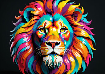 Colorful lion head in pop art style. Generative AI.	