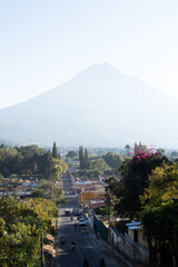 View of City and Volcano from Top of Mountain