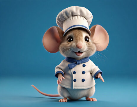 Cute little mouse in the kitchen, słodka mała myszka gotująca, w przebraniu kucharza, animacja, grafika, 3d