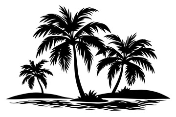 Silhouette coconut trees on the beach