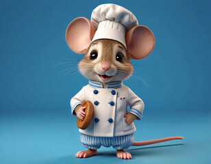 Cute little mouse in the kitchen, słodka mała myszka gotująca, w przebraniu kucharza, animacja, grafika, 3d
