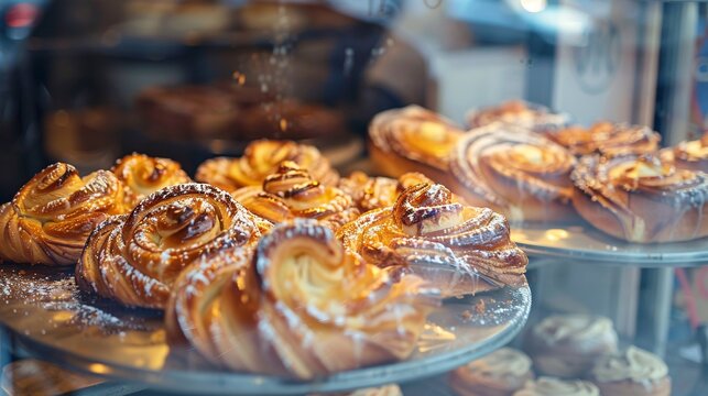 Authentic Danish pastries on display at a bakery in the capital city of Denmark.
