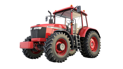 Obraz premium Modern red wheeled tractor on transparent background