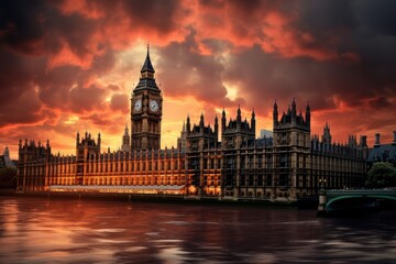 Fototapeta premium The Palace of Westminster, where time travelers convene to shape history.