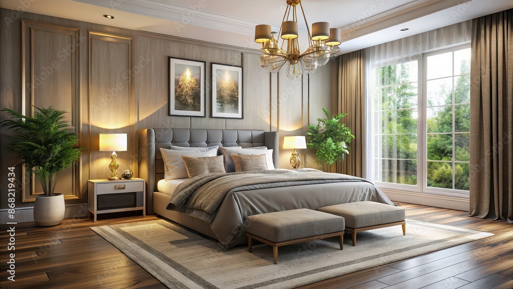 Canvas Prints Stylish bedroom interior with cozy bedding and elegant decor, luxurious, modern, elegant, stylish, comfortable