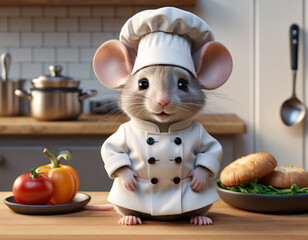 Cute little mouse in the kitchen, słodka mała myszka gotująca, w przebraniu kucharza, animacja, grafika, 3d