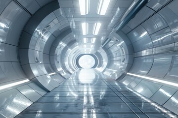 Futuristic Metallic Corridor. Sci-Fi Spaceship or Laboratory Interior