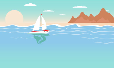 beach landscape with yacht