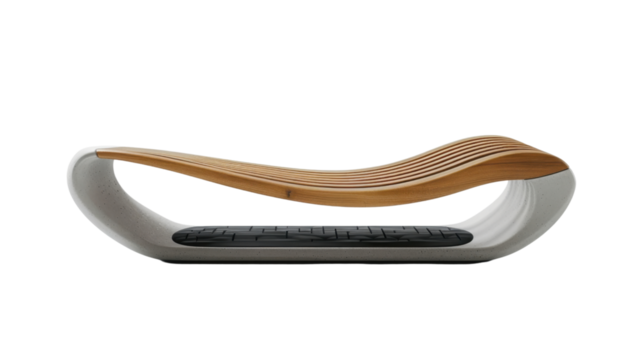 Modern outdoor bench with wireless charging on transparent background