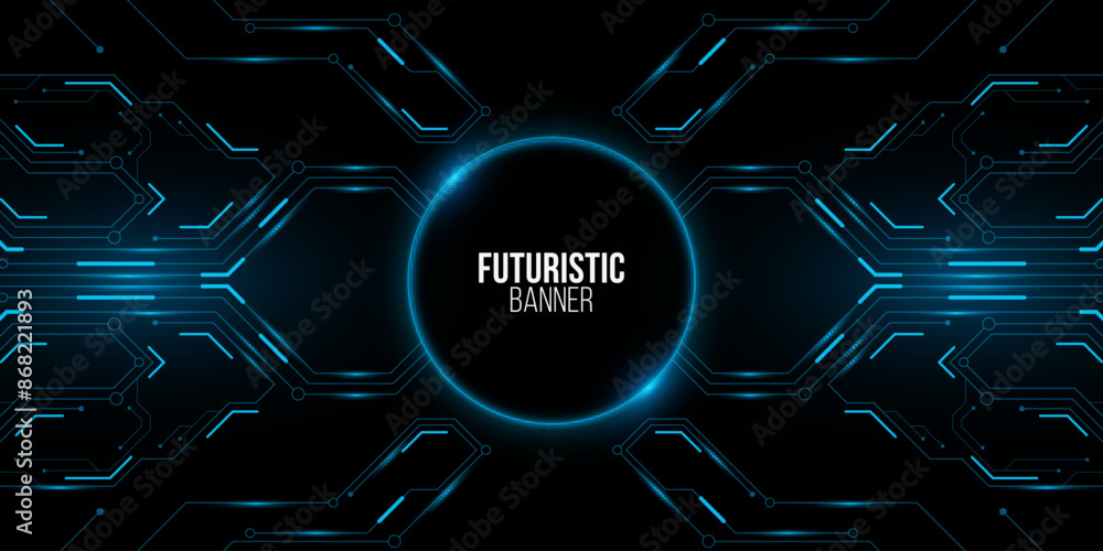 Aufkleber futuristic hi-tech banner design. glowing sci-fi hud with computer circuit board. modern technology 