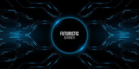 Futuristic hi-tech banner design. Glowing sci-fi HUD with computer circuit board. Modern technology background. Vector illustration. EPS 10 © sersupervector