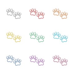  Paw print hand drawn icon isolated on white background. Set icons colorful