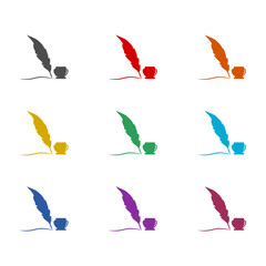 Feather Quill Pen icon isolated on white background. Set icons colorful