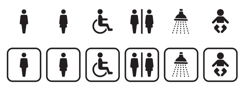 toilet vector icons set, male or female restroom wc. toilet signs.